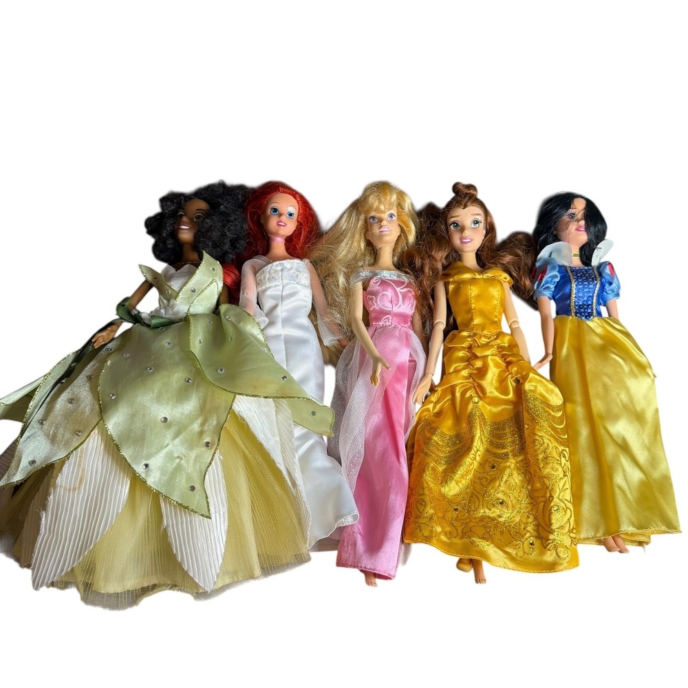 Lot of 5 Disney Princess Dolls Collection Set Fairy Tale Dress Up Play Toys
